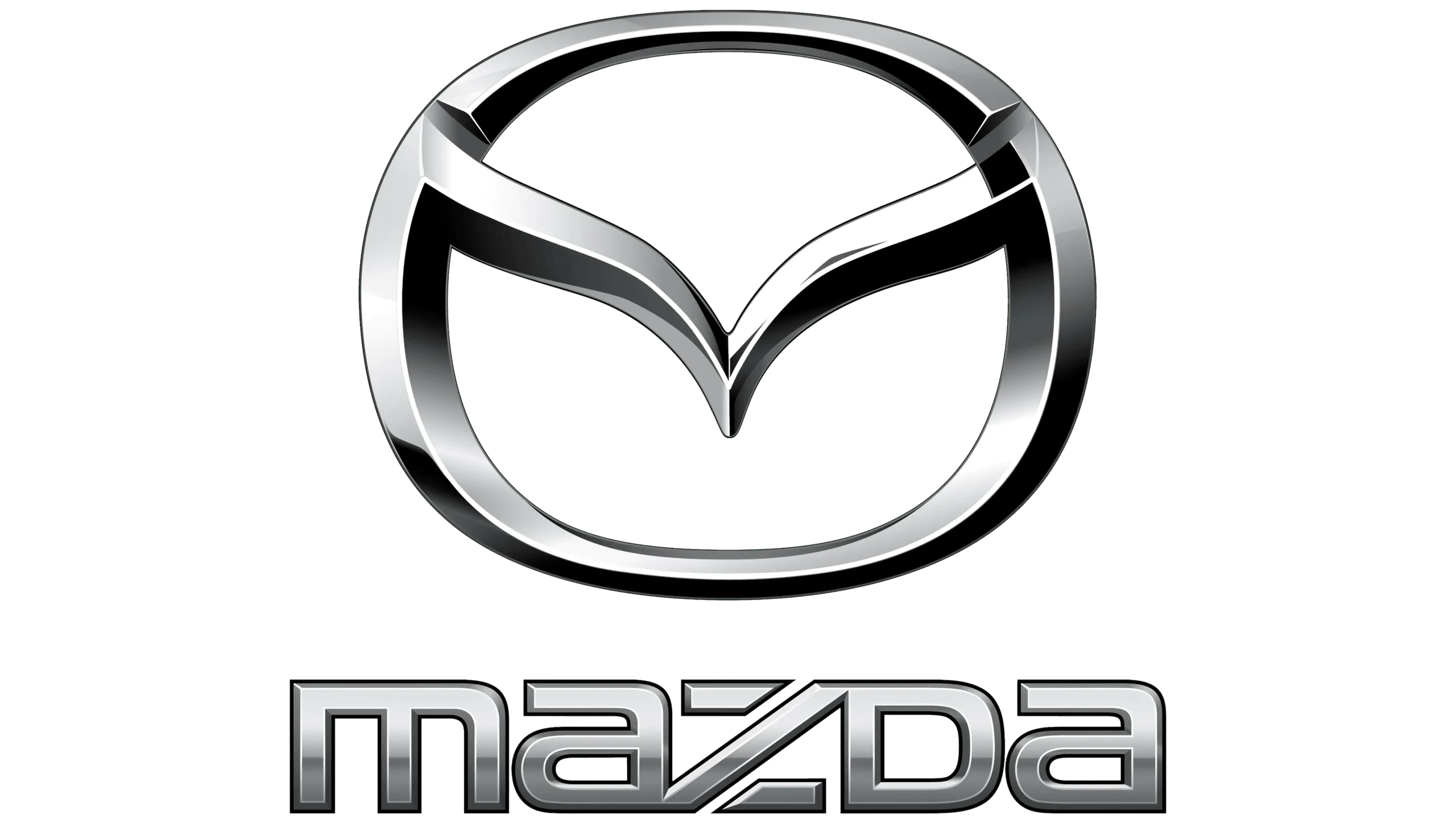 Mazda logo with chrome winged emblem and wordmark